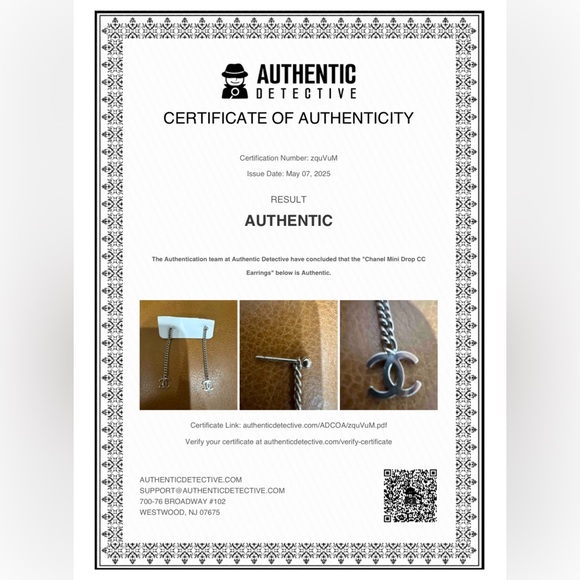 Chanel Silver CC Drop Pierced Earrings - Picture 5 of 5